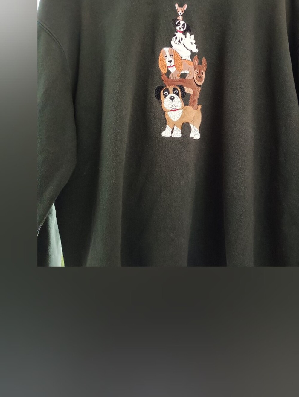 Green Crewneck Sweatshirt with Stacked Dogs Embroidery